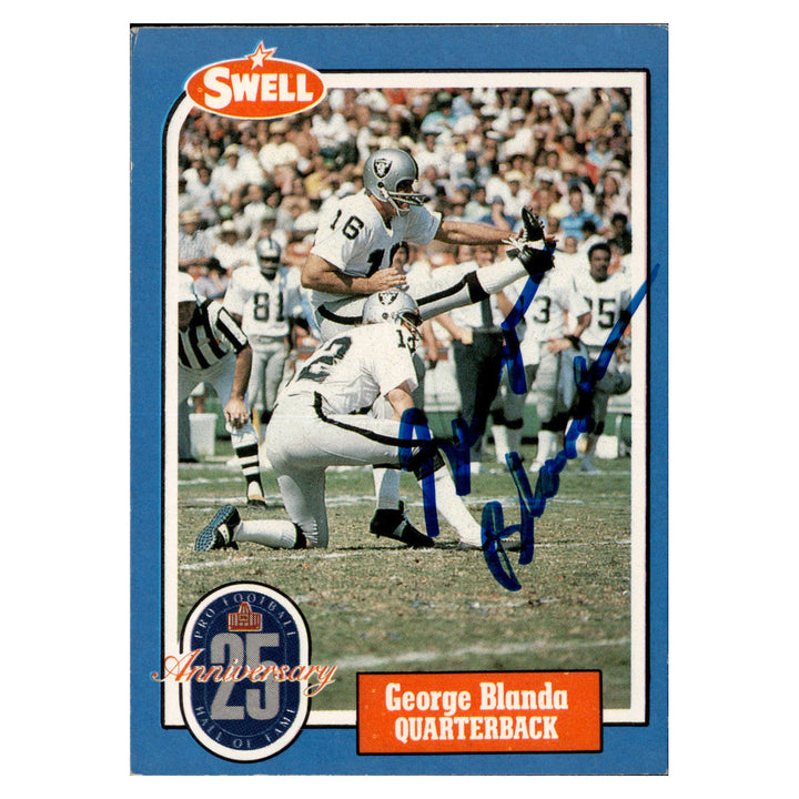 George Blanda Oakland Raiders Autographed Signed Swell Greats Pro Football Hall Of Fame Goal 25th Anniversary Card (JSA COA #CB91461)