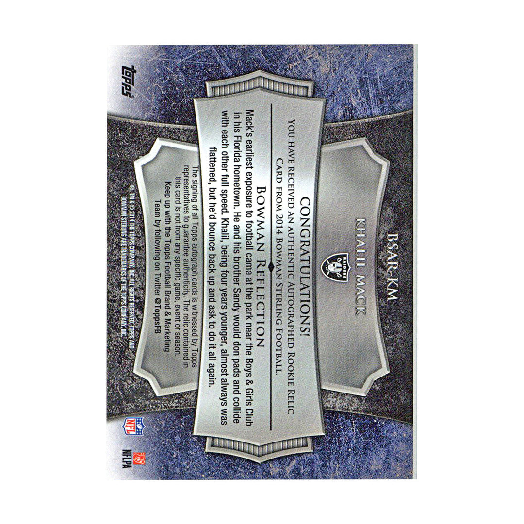 Khalil Mack Oakland Raiders 2014 Bowman Sterling Rookie Patch Autograph Green #8/75