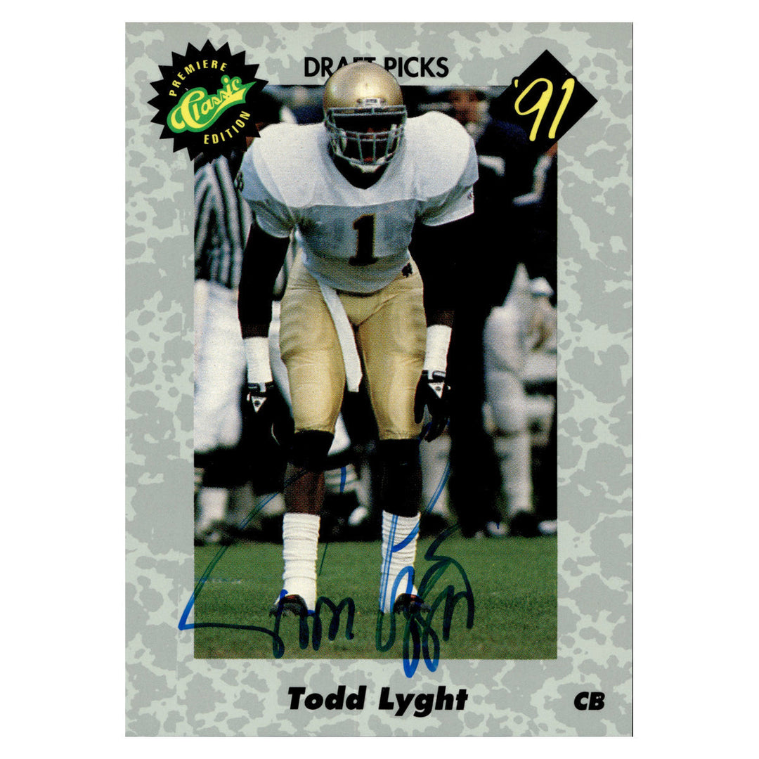 Todd Lyght Notre Dame Fighting Irish 1991 Classic Draft Picks Autograph Rookie Card