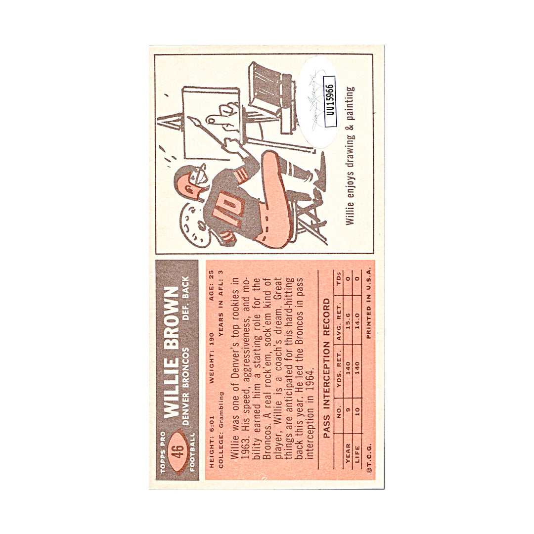 Willie Brown Denver Broncos Autographed Signed 1965 Topps Card JSA COA #UU15966)