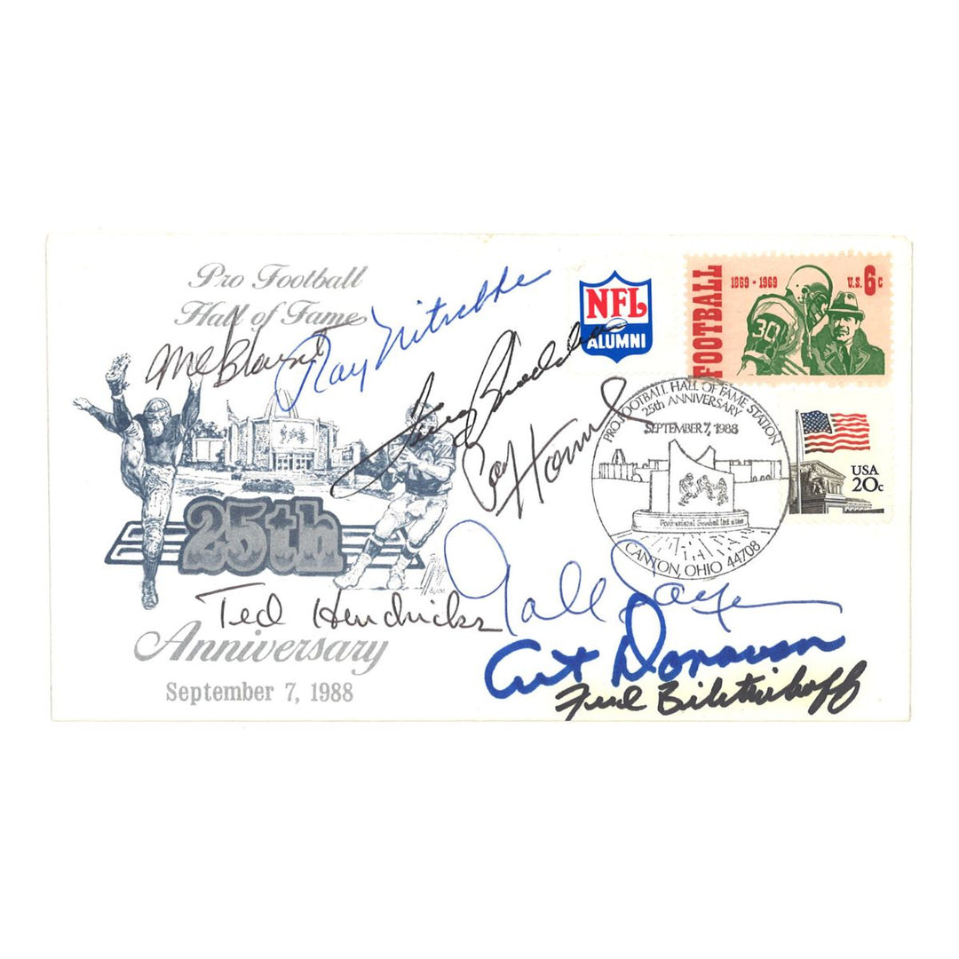 Bradshaw, Hendricks, Biletnikoff Multi Signed First Day Cover (JSA LOA #ZZ36510)