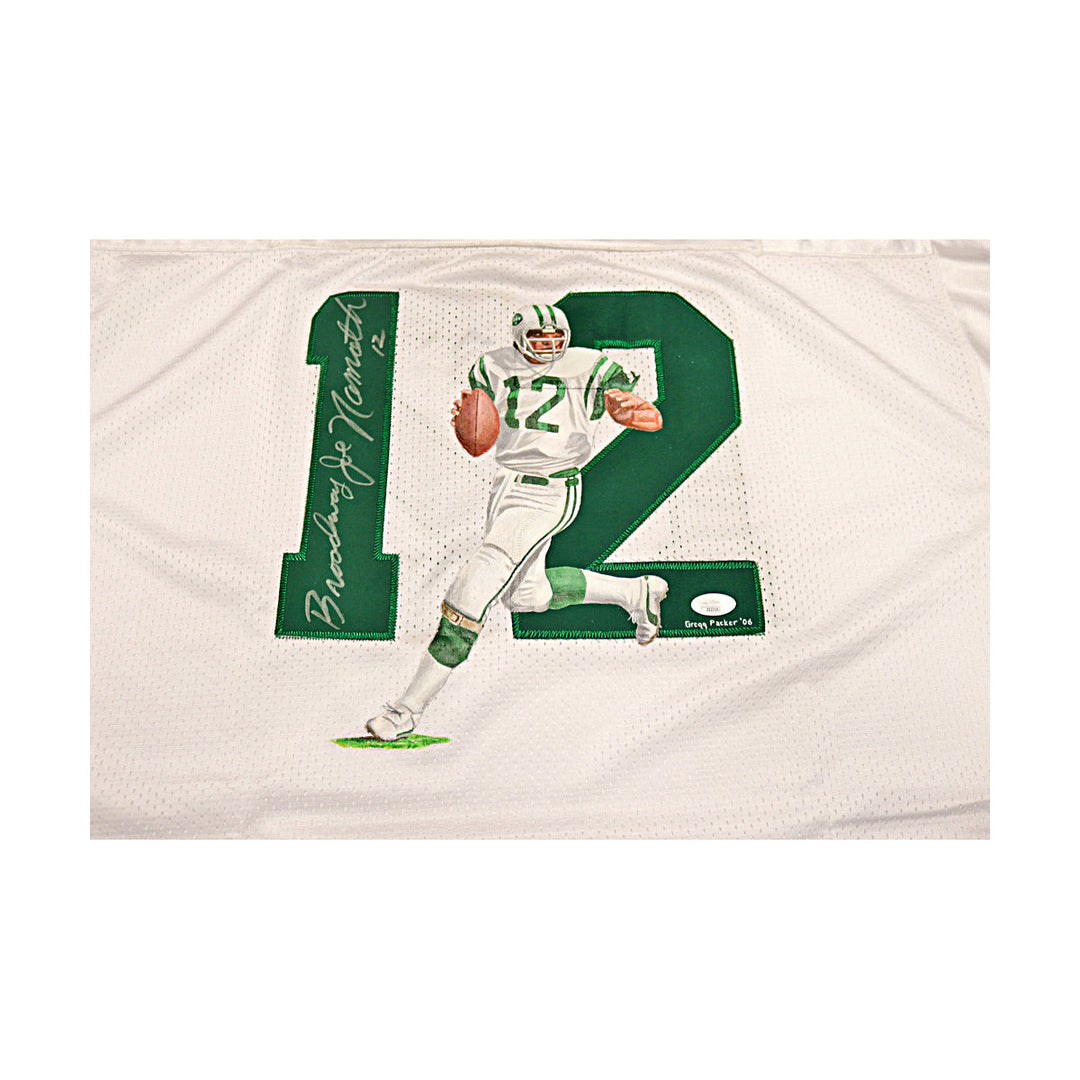 Joe Namath New York Jets Autographed Signed New York Jets White M&N Packer Painted Jersey (JSA LOA #ZZ23162)