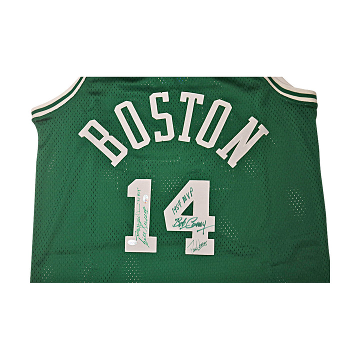 Russell, Cousy, Heinsohn Boston Celtics Legends Multi Signed Autographed Green Adidas Jersey (New England Picture Holos)