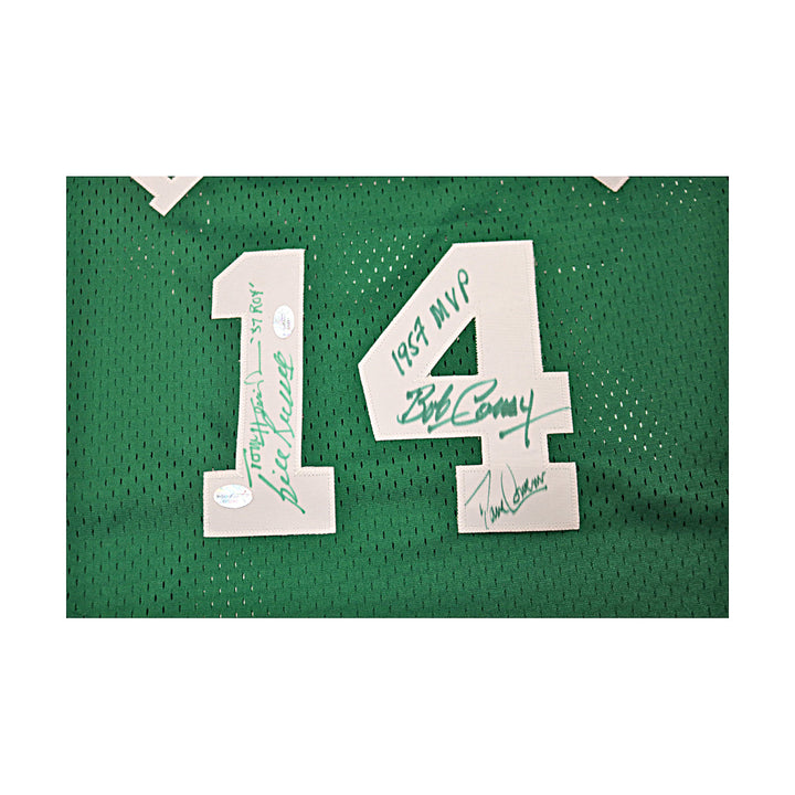 Russell, Cousy, Heinsohn Boston Celtics Legends Multi Signed Autographed Green Adidas Jersey (New England Picture Holos)