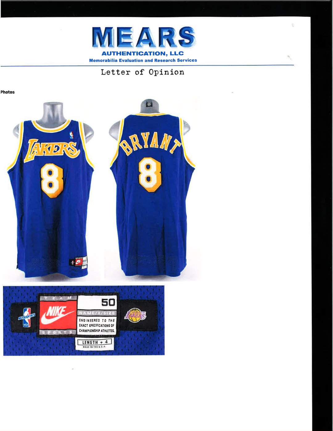 Kobe Bryant Los Angeles Lakers Game Used Jersey (Mears LOA)