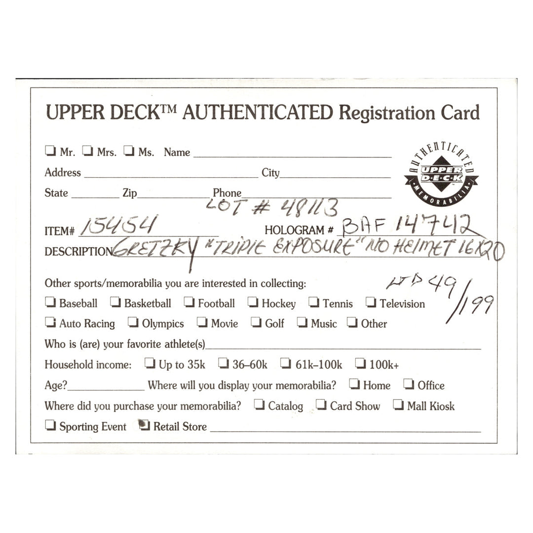 Wayne Gretzky New York Rangers Autographed Signed Framed Triple Exposure 16x20 Photo LE #49/199 (UDA COA)