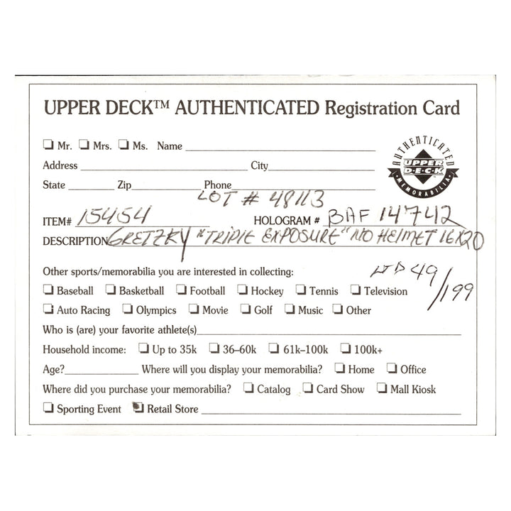 Wayne Gretzky New York Rangers Autographed Signed Framed Triple Exposure 16x20 Photo LE #49/199 (UDA COA)