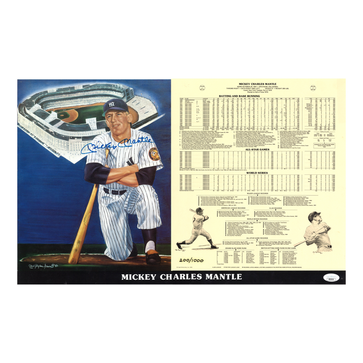 Mickey Mantle Yankees Autographed Signed 21x14 Robert Simon Poster LE (JSA LOA)