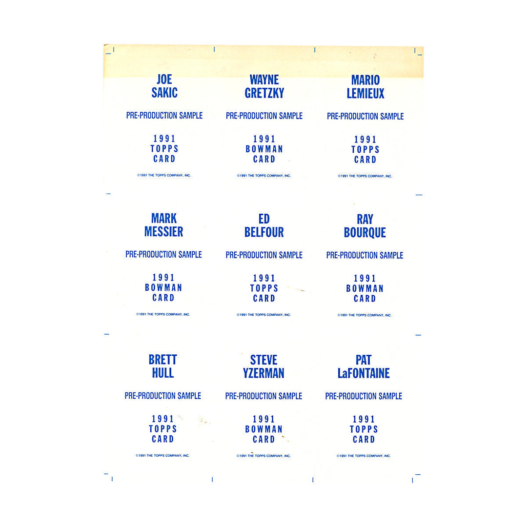 1991 Bowman Hockey uncut sheet 