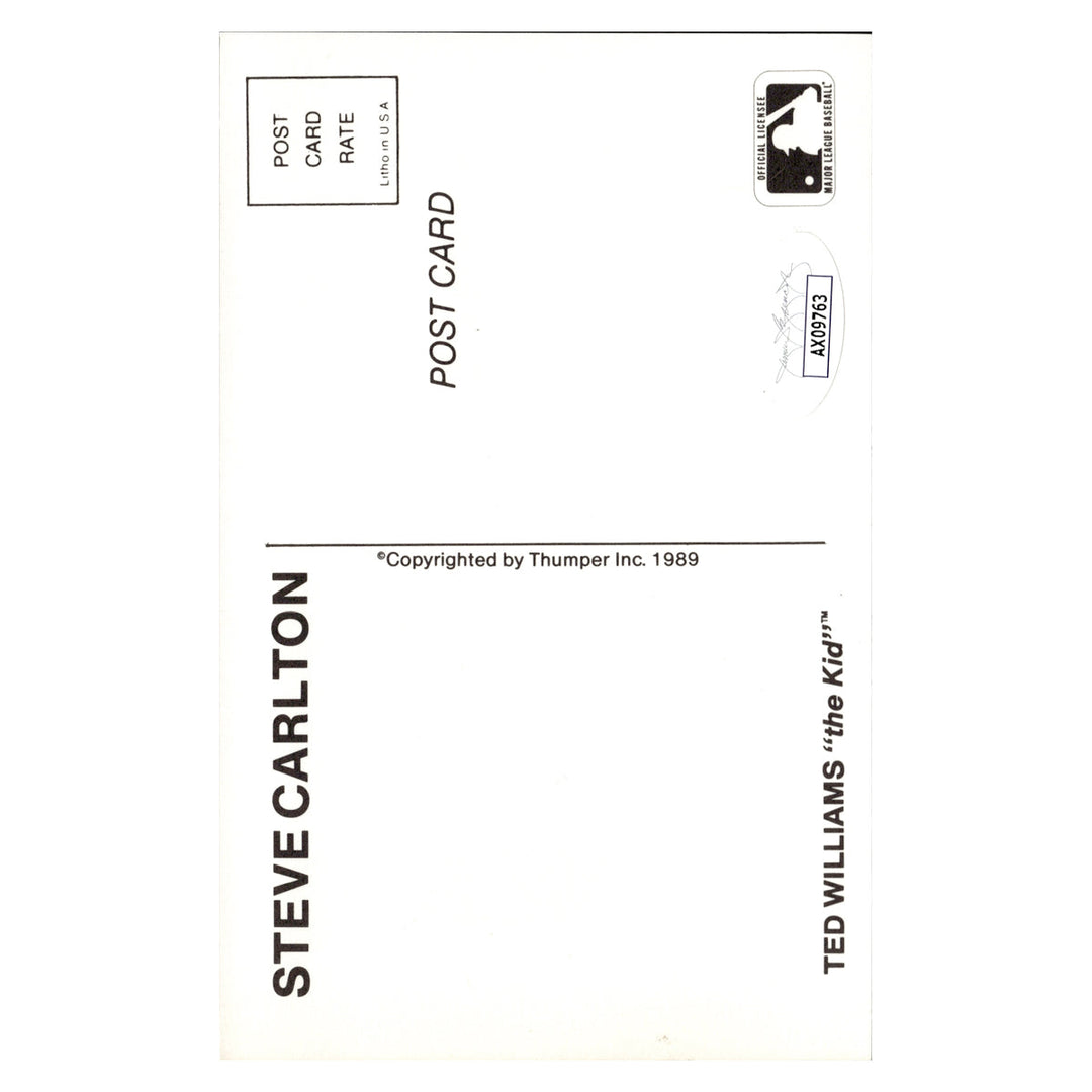 Steve Carlton Philadelphia Phillies Autographed Signed 1989 Ted Williams Thumper Inc. Post Card (JSA COA #AX09763)