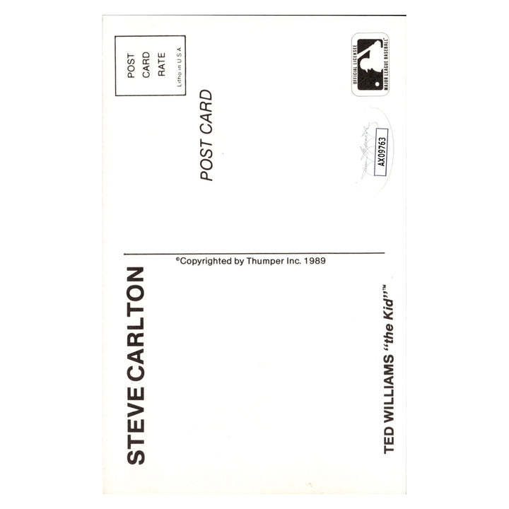 Steve Carlton Philadelphia Phillies Autographed Signed 1989 Ted Williams Thumper Inc. Post Card (JSA COA #AX09763)