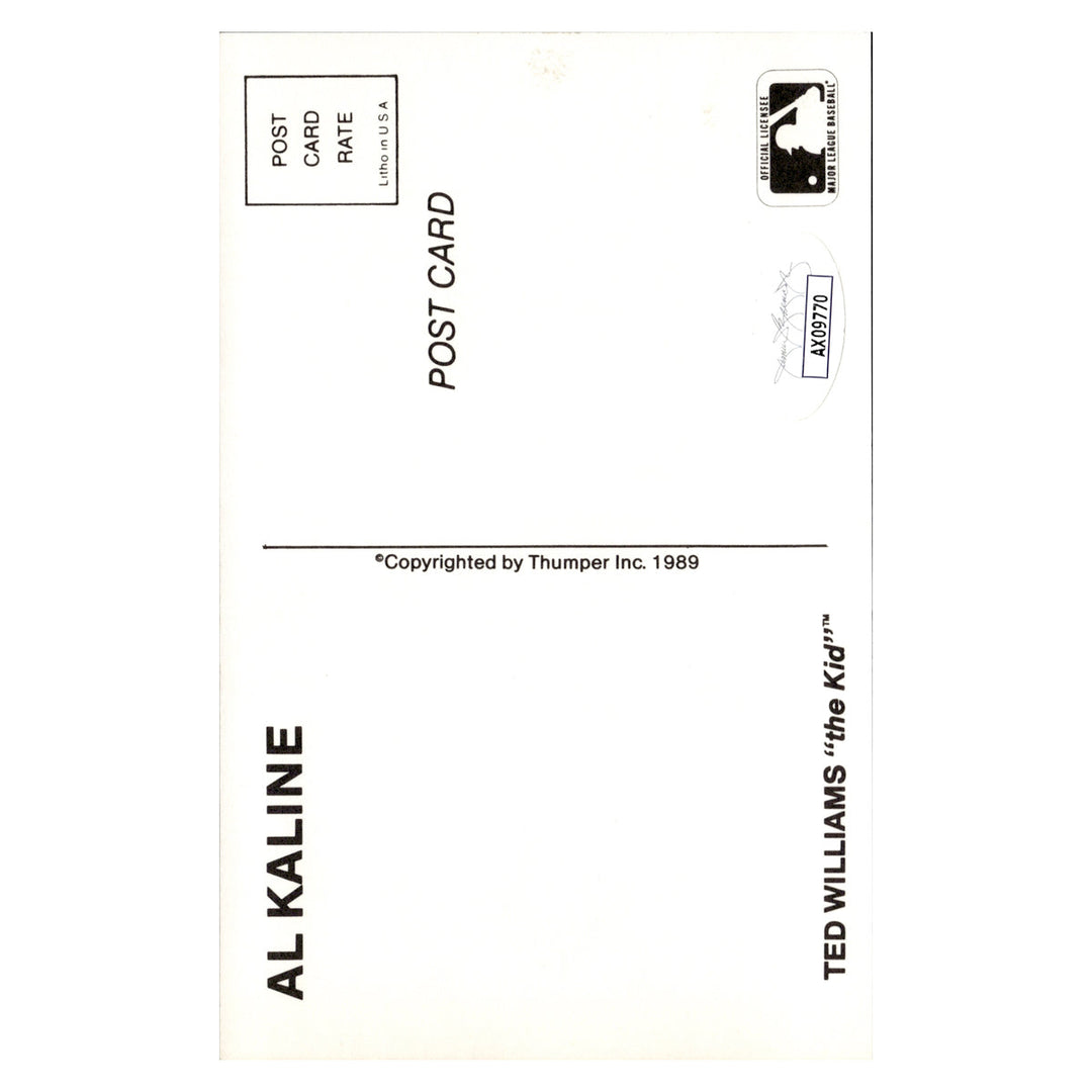 Al Kaline Detroit Tigers Autographed Signed 1989 Ted Williams Thumper Inc. Post Card (JSA COA #AX09770)