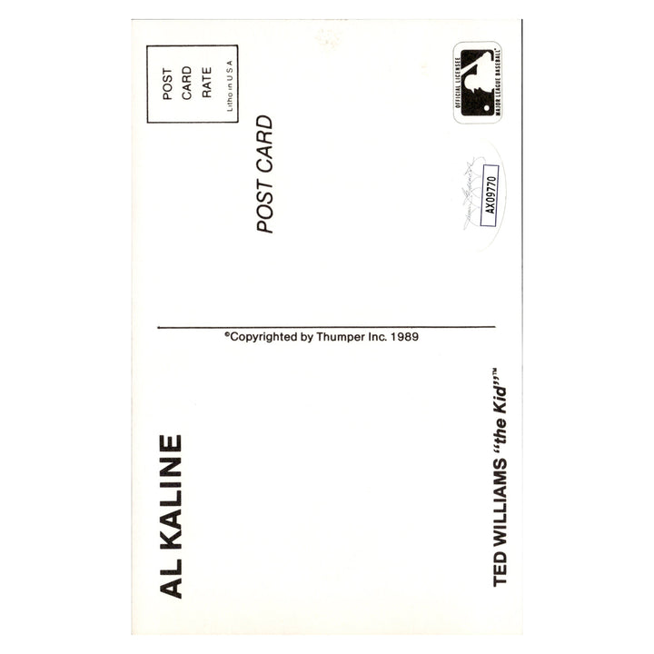 Al Kaline Detroit Tigers Autographed Signed 1989 Ted Williams Thumper Inc. Post Card (JSA COA #AX09770)