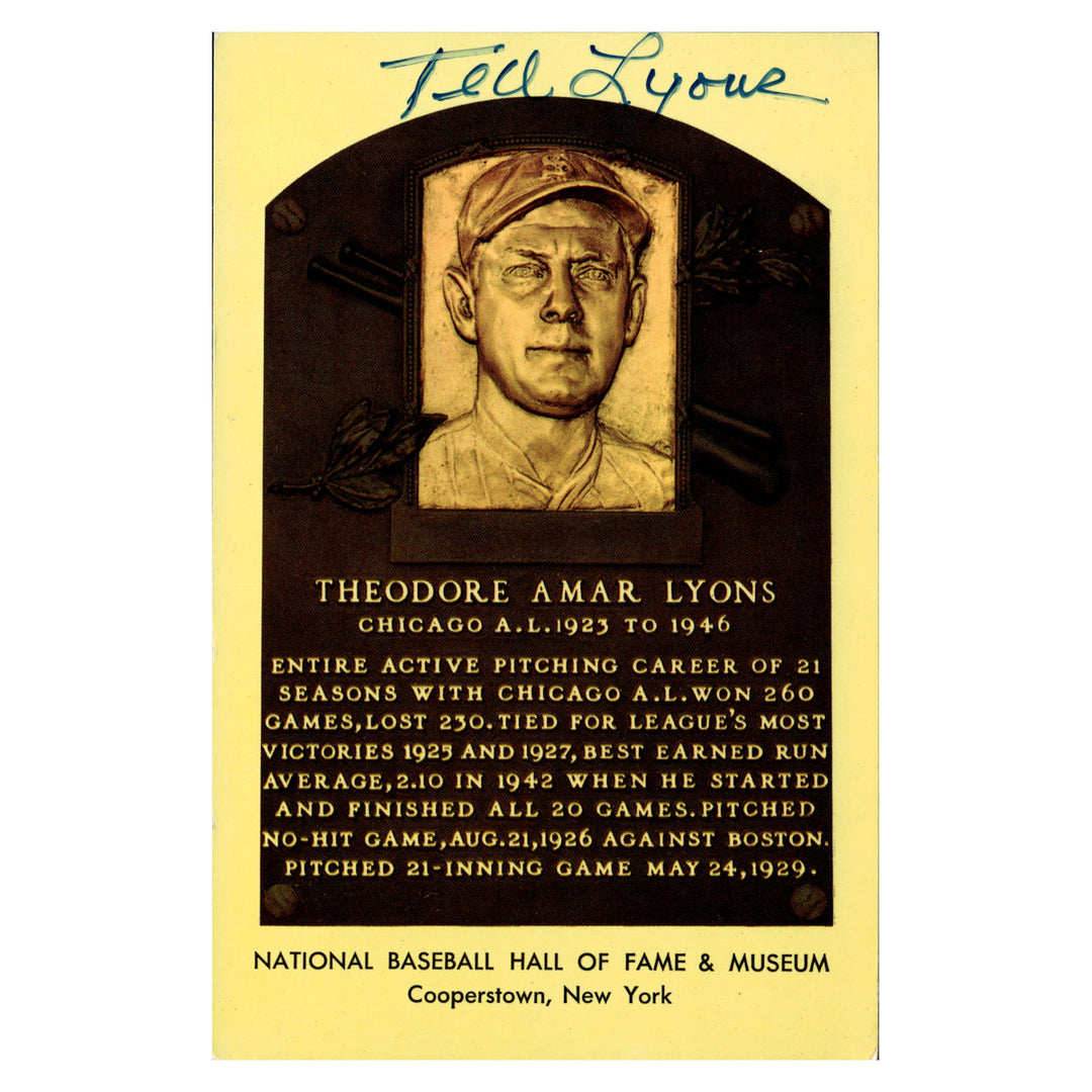 Ted Lyons Chicago White Sox Autographed Signed Hall Of Fame Plaque Postcard (JSA COA #AX09774)