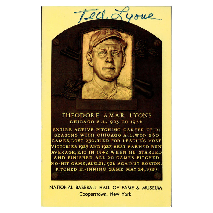Ted Lyons Chicago White Sox Autographed Signed Hall Of Fame Plaque Postcard (JSA COA #AX09774)