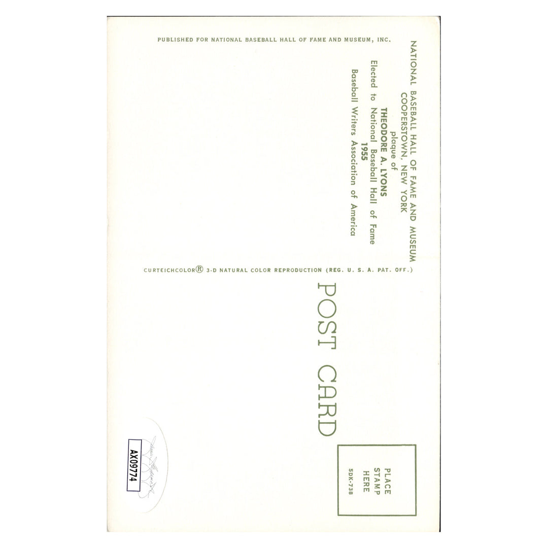 Ted Lyons Chicago White Sox Autographed Signed Hall Of Fame Plaque Postcard (JSA COA #AX09774)