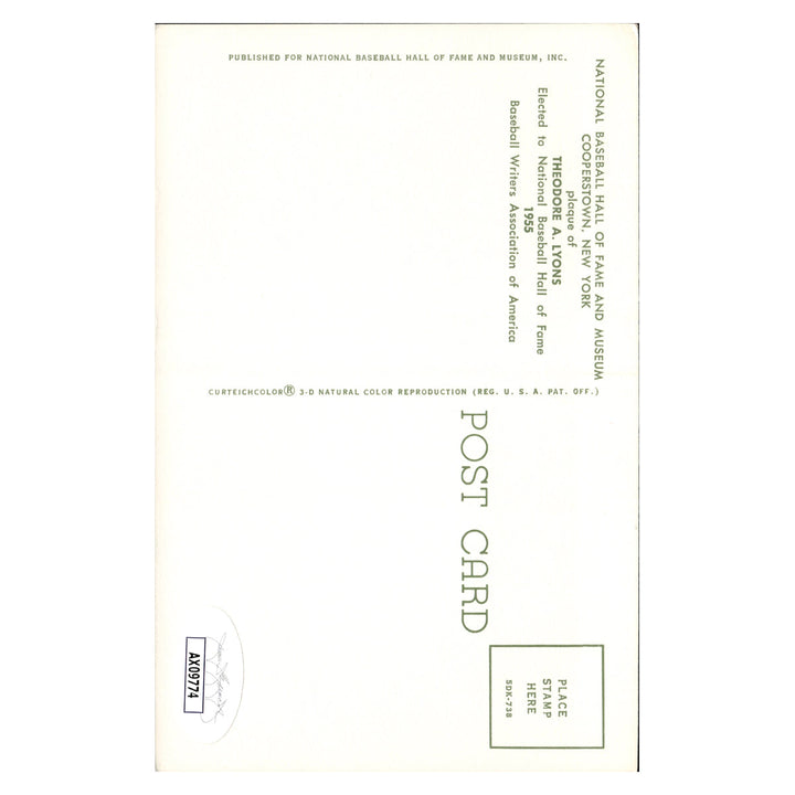 Ted Lyons Chicago White Sox Autographed Signed Hall Of Fame Plaque Postcard (JSA COA #AX09774)