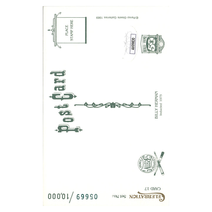 Billy Herman Cleveland Indians Autographed Signed Perez Steele 1989 Postcard #5669/10000 (JSA COA #AX09830)