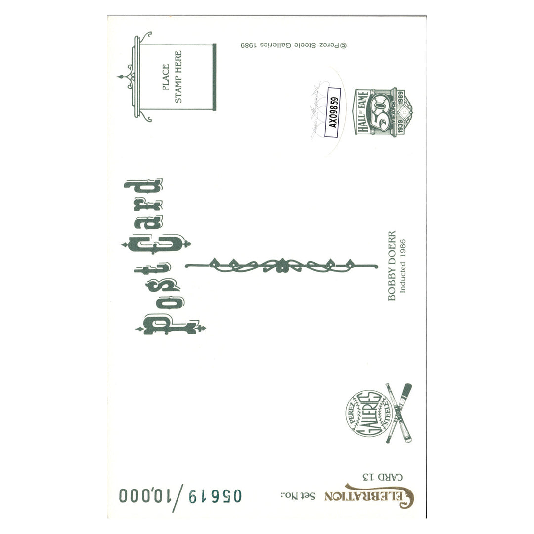 Bobby Doerr Boston Red Sox Autographed Signed Perez Steele 1989 Postcard #5619/10000 (JSA COA #AX09859)