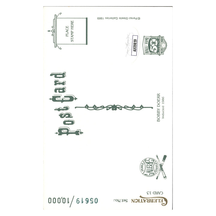 Bobby Doerr Boston Red Sox Autographed Signed Perez Steele 1989 Postcard #5619/10000 (JSA COA #AX09859)