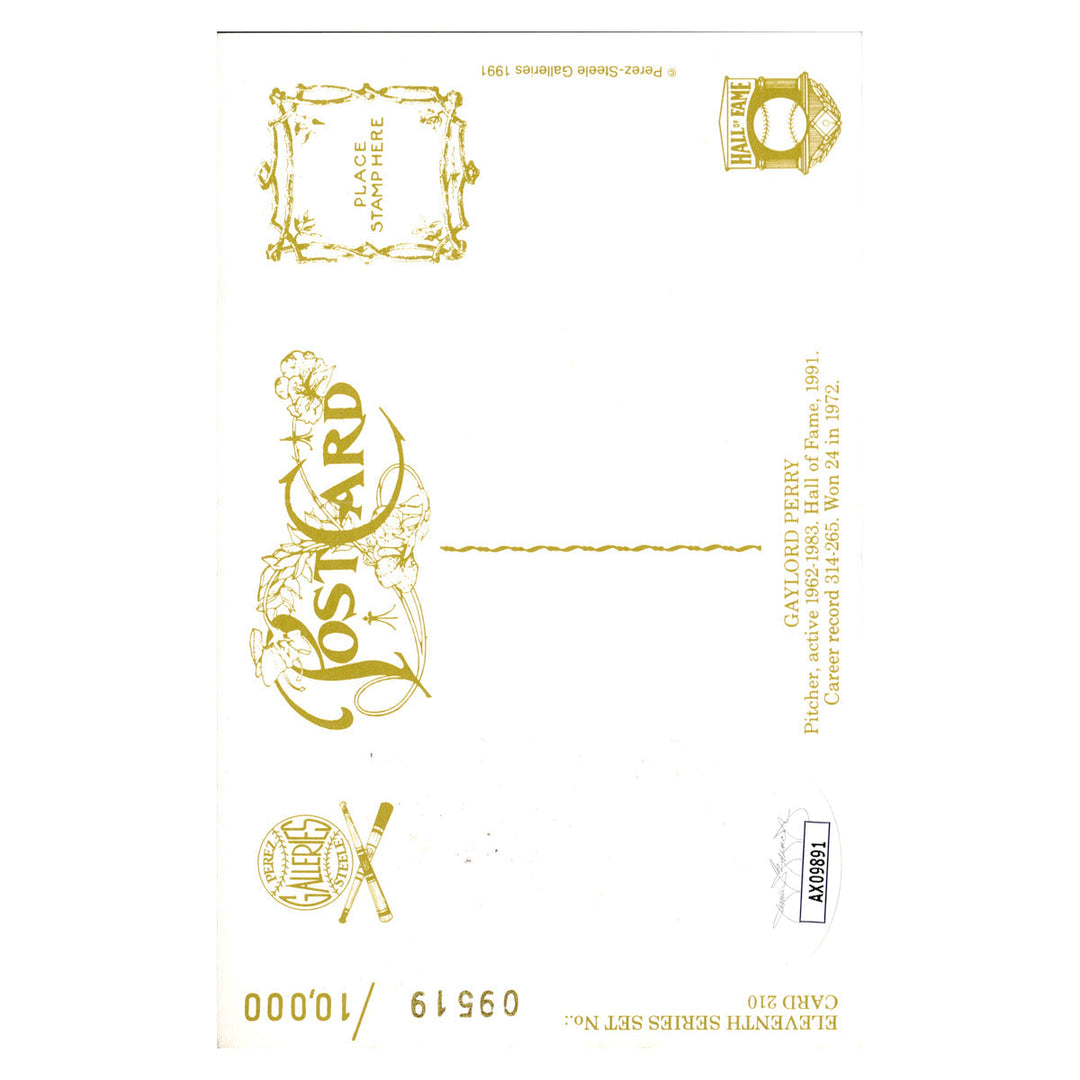 Gaylord Perry San Francisco Giants Autographed Signed Perez Steele 1991 Postcard #9519/10000 (JSA COA #AX09891)