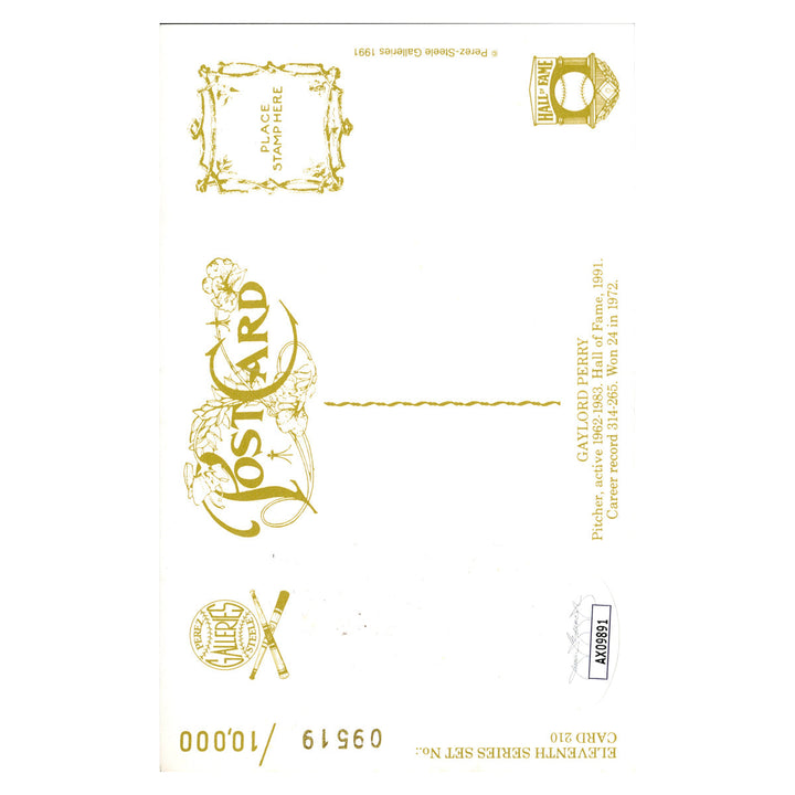 Gaylord Perry San Francisco Giants Autographed Signed Perez Steele 1991 Postcard #9519/10000 (JSA COA #AX09891)