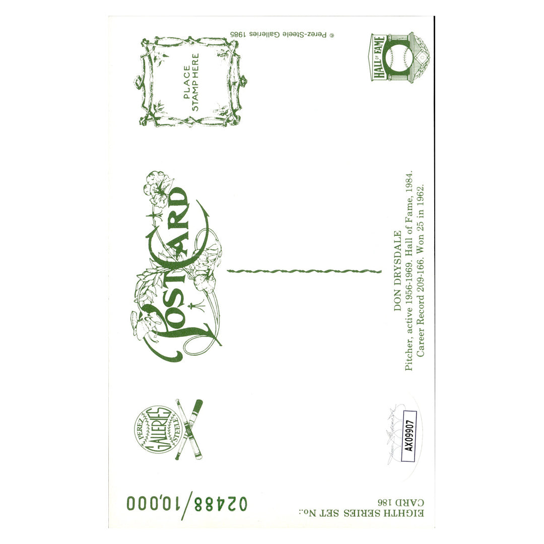 Don Drysdale Los Angeles Dodgers Autographed Signed Perez Steele 1985 Postcard #2488/10000 (JSA COA #AX09907)