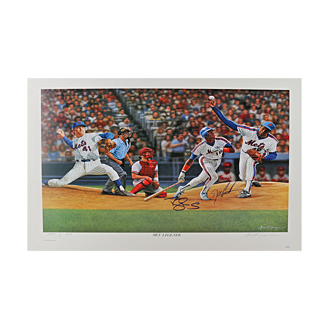 Darryl Strawberry & Doc Gooden New York Mets Dual Signed Autographed Met Legends 19x25 Lithograph LE #1847/1969 (JSA COA #CB91364)