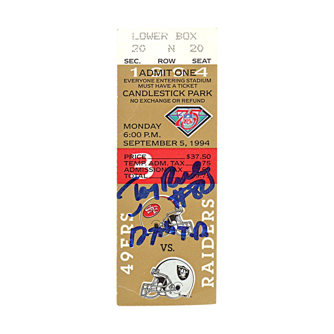 Jerry Rice San Francisco 49ers Autographed Signed Inscribed 9/5/94 49ers v Raiders Ticket Stub (JSA COA #CB91419)