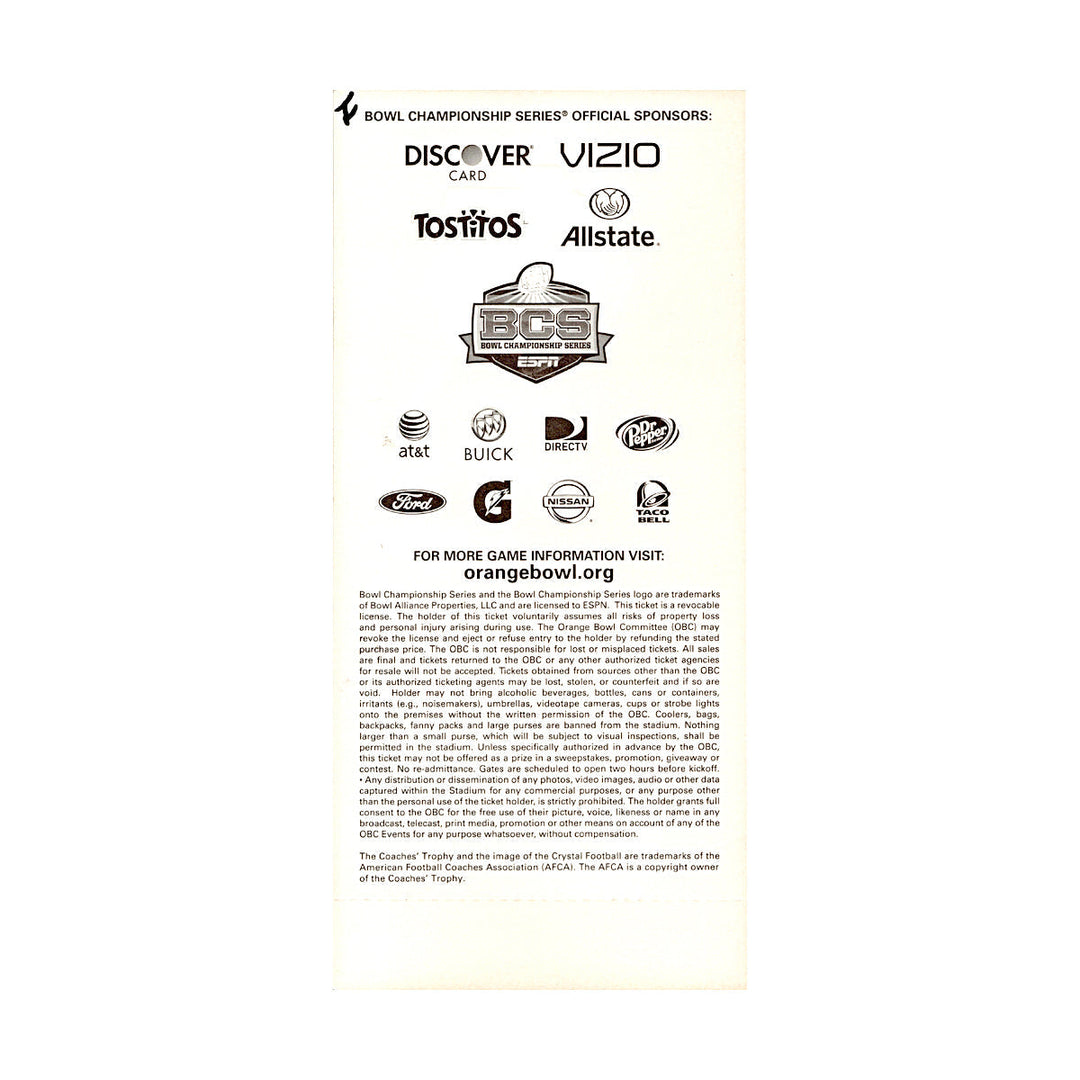 2013 BCS National Championship Ticket Stub (Club Level, 10, 9)