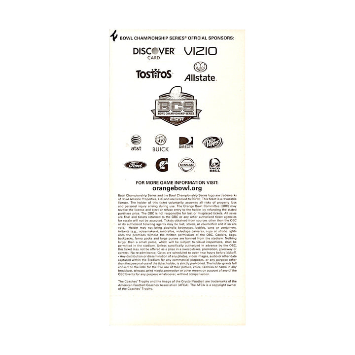 2013 BCS National Championship Ticket Stub (Club Level, 10, 9)