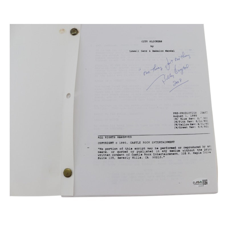 Billy Cystal Comedian Autographed Inscribed City Slickers Screenplay Script JSA COA