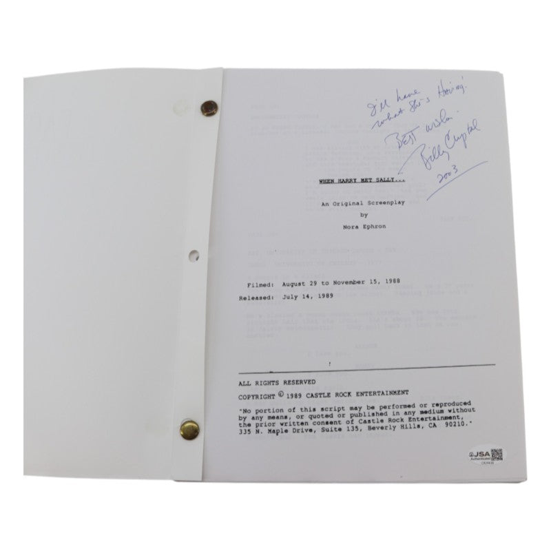 Billy Cystal Comedian Autographed Inscribed When Harry Met Sally Screenplay Script JSA COA