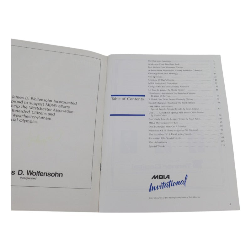 Don Mattingly Yankees Autographed MBIA Invitational August 31, 1989 Program JSA COA