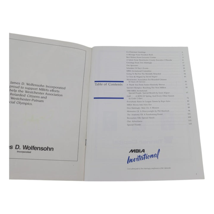 Don Mattingly Yankees Autographed MBIA Invitational August 31, 1989 Program JSA COA