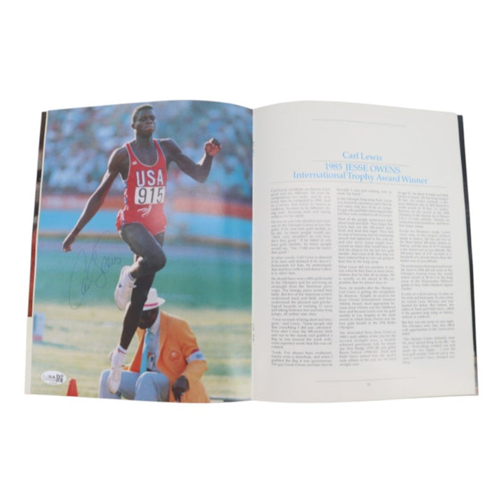 Carl Lewis Autographed 1985 The Jesse Owens International Trophy Award Program JSA COA