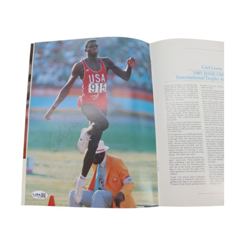 Carl Lewis Autographed 1985 The Jesse Owens International Trophy Award Program JSA COA
