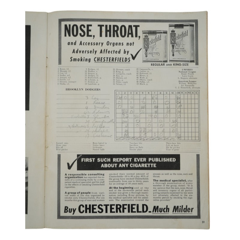 New York Yankees vs. Brooklyn Dodgers 1952 World Series 9x12 Program Scored-2
