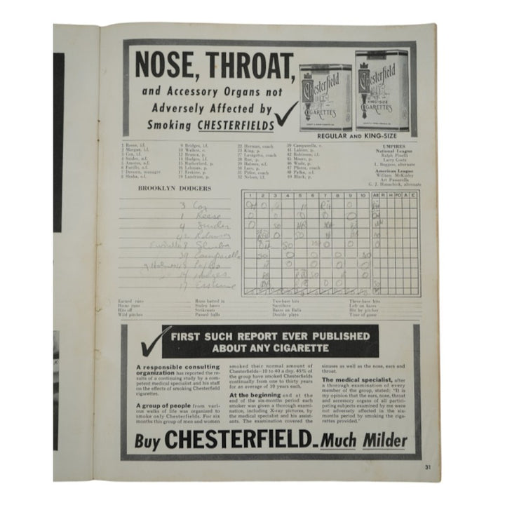 New York Yankees vs. Brooklyn Dodgers 1952 World Series 9x12 Program Scored-2