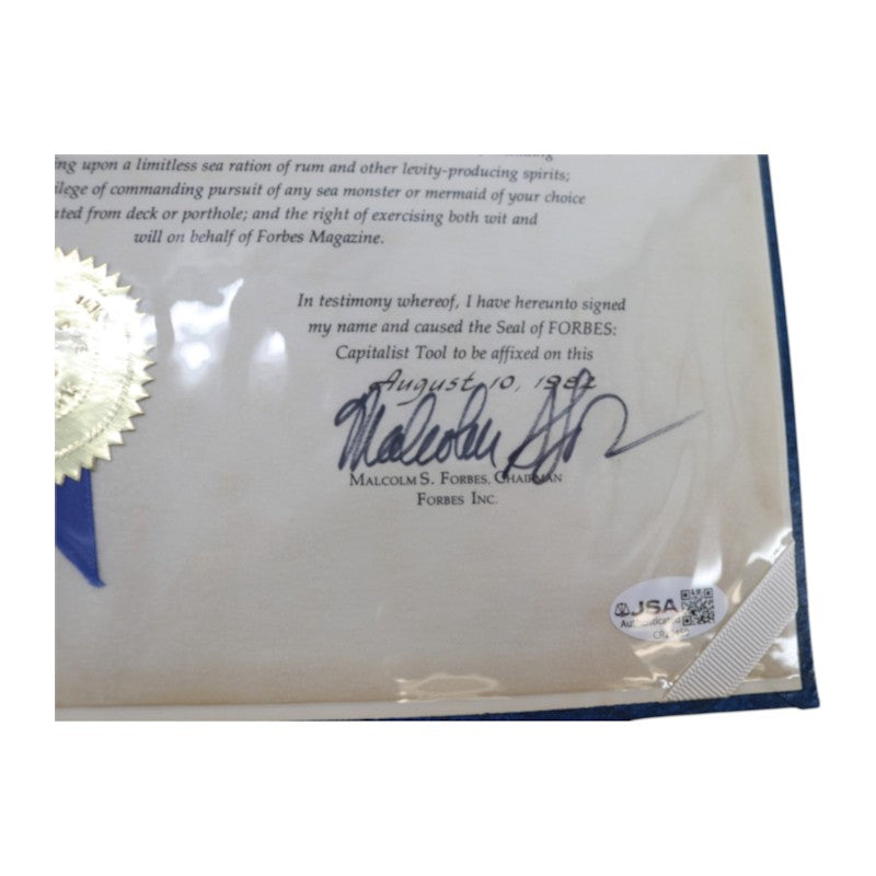 Malcolm S. Forbes Publisher of Forbes Autographed Forbes Highlander Captain Set JSA COA