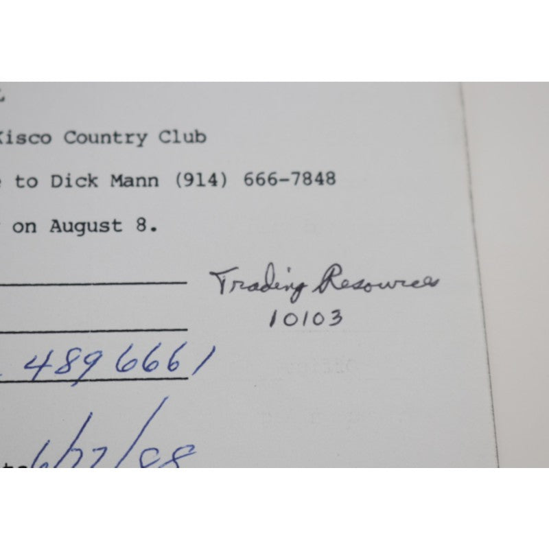 Rod Gilbert New York Rangers Signed Inscribed MBIA Invitational 6x8 RSVP Letter JSA COA