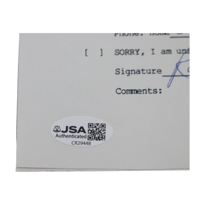 Rod Gilbert New York Rangers Signed Inscribed MBIA Invitational 6x8 RSVP Letter JSA COA