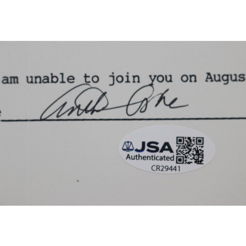 Arthur Ashe Tennis Autographed Personalized MBIA Invitational 6x8 RSVP Letter JSA COA