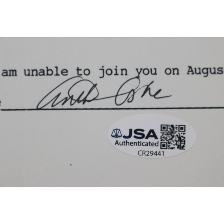 Arthur Ashe Tennis Autographed Personalized MBIA Invitational 6x8 RSVP Letter JSA COA