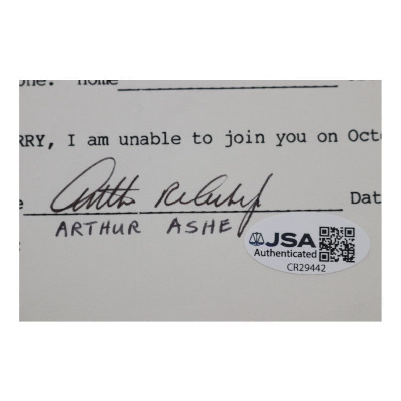 Arthur Ashe Tennis Pro Autographed NYSM&HOF 6x8 RSVP Letter JSA COA