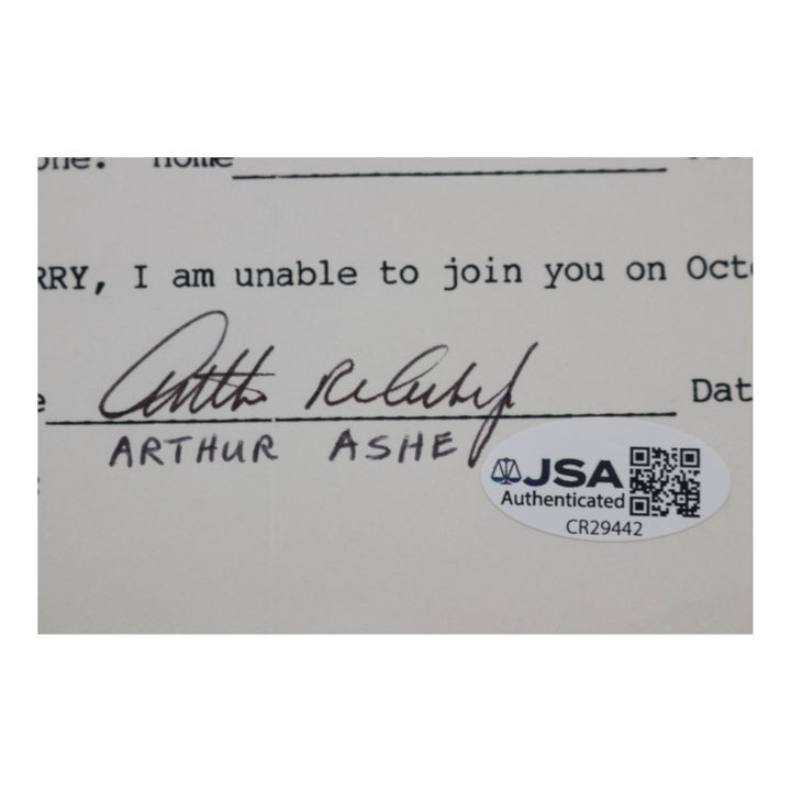 Arthur Ashe Tennis Pro Autographed NYSM&HOF 6x8 RSVP Letter JSA COA