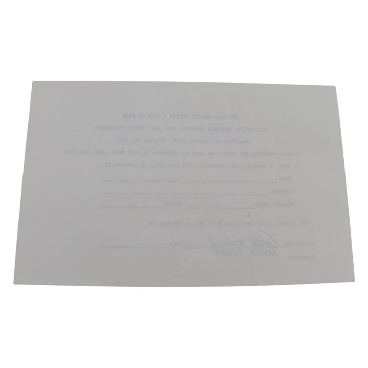 Arthur Ashe Tennis Pro Autographed NYSM&HOF 6x8 RSVP Letter JSA COA