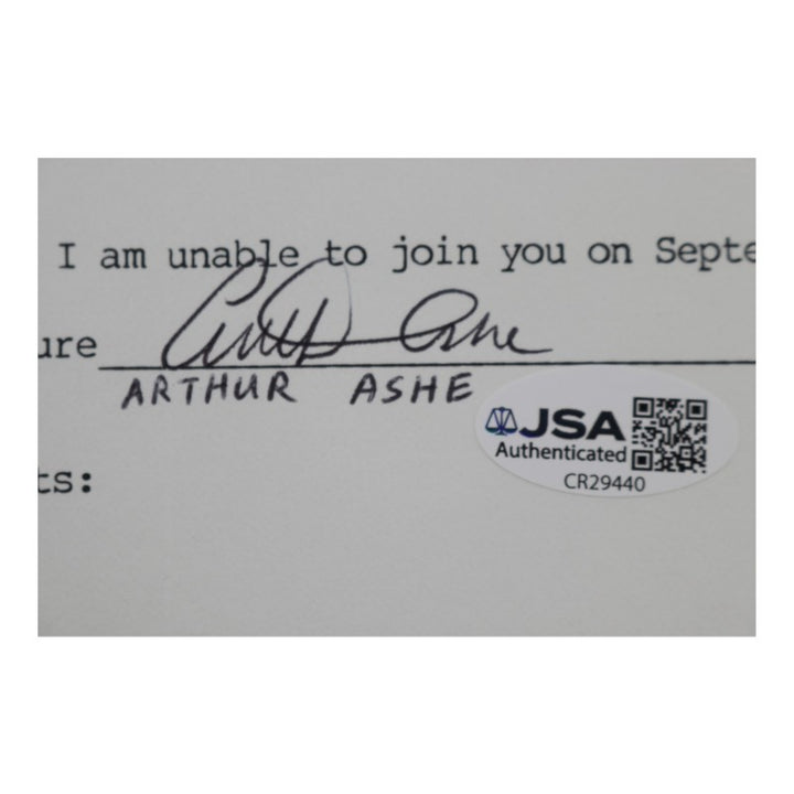 Arthur Ashe U.S. Open Autographed MBIA Invitational 6x8 RSVP Letter JSA COA