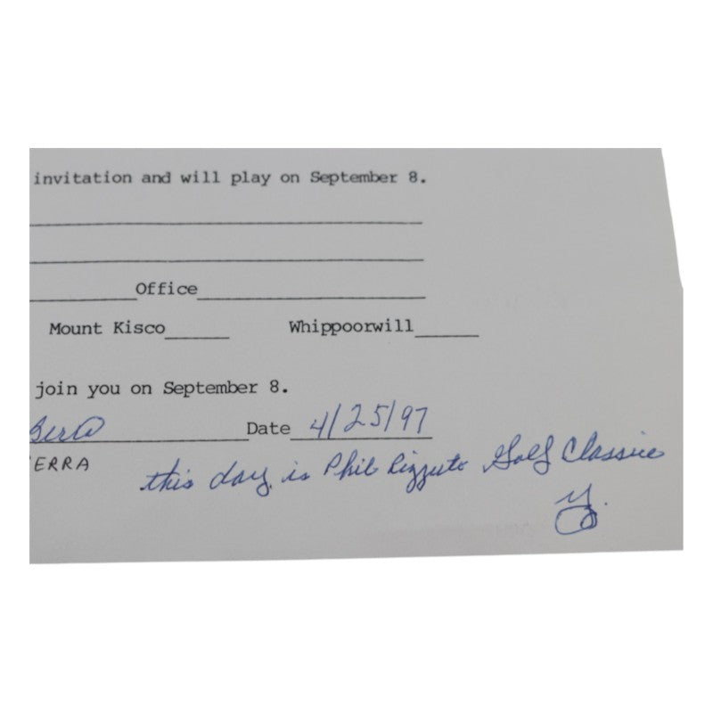 Yogi Berra New York Yankees Signed Inscribed MBIA Invitational 6x8 RSVP Letter JSA COA