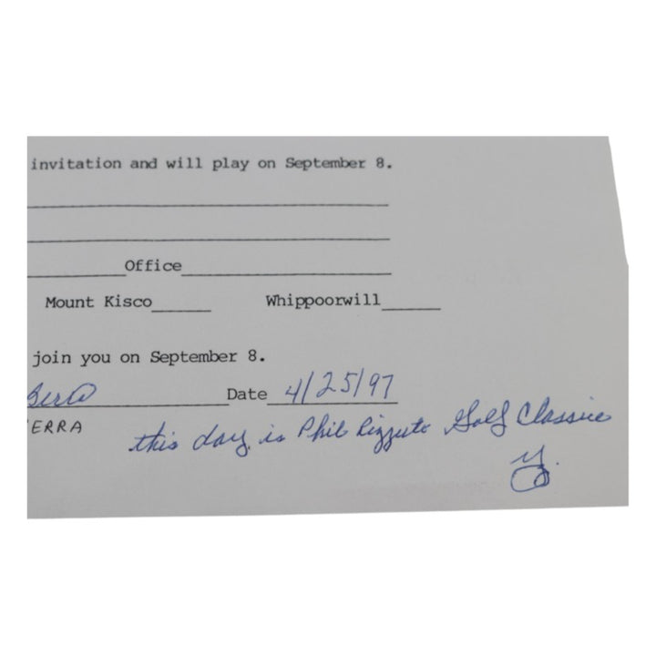 Yogi Berra New York Yankees Signed Inscribed MBIA Invitational 6x8 RSVP Letter JSA COA